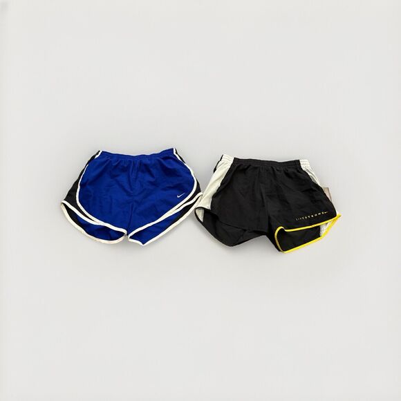 Lot Of 2 Nike Women Blue Black Athletic Lined Running Shorts Bundled Size M - Picture 1 of 7